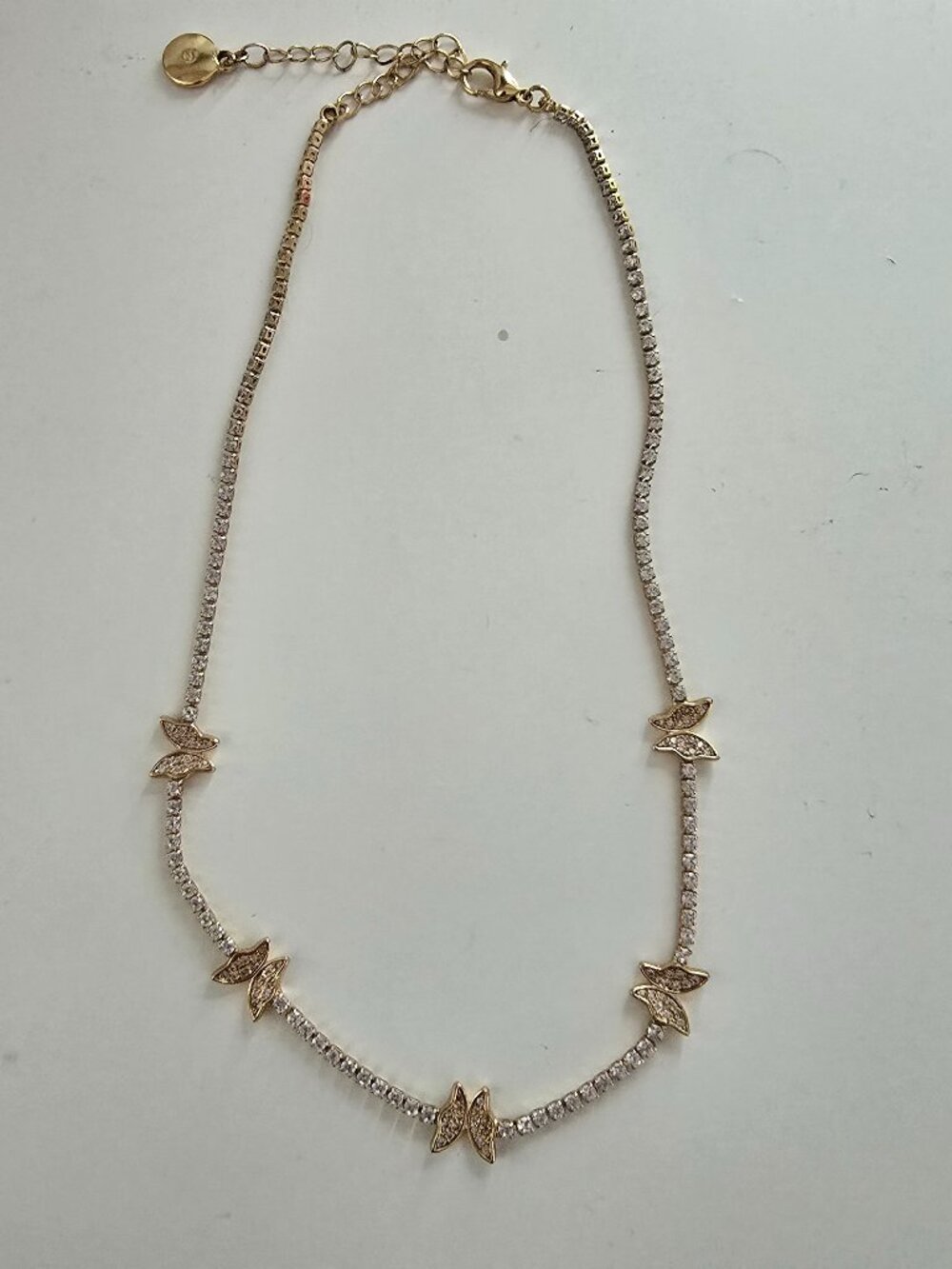 Gold Tone Rhinestone Butterfly Tennis Chain Choker Necklace Y2K Sparkle